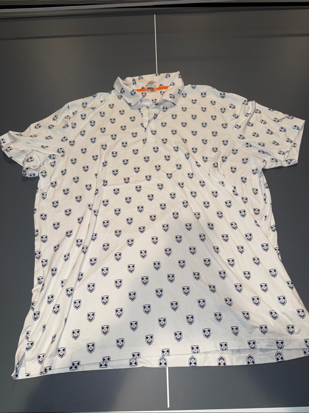 Puma White Polo with Navy Shield Print - Men